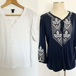 J. Crew Top Bundle‎ Navy Embroidered & White Henley Size Small